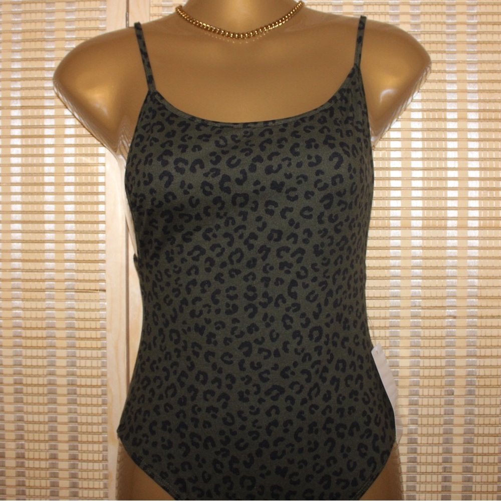 Army green cheetah bodysuit with retractable straps